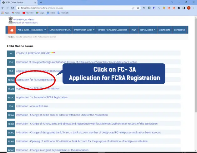Application for FCRA Registration