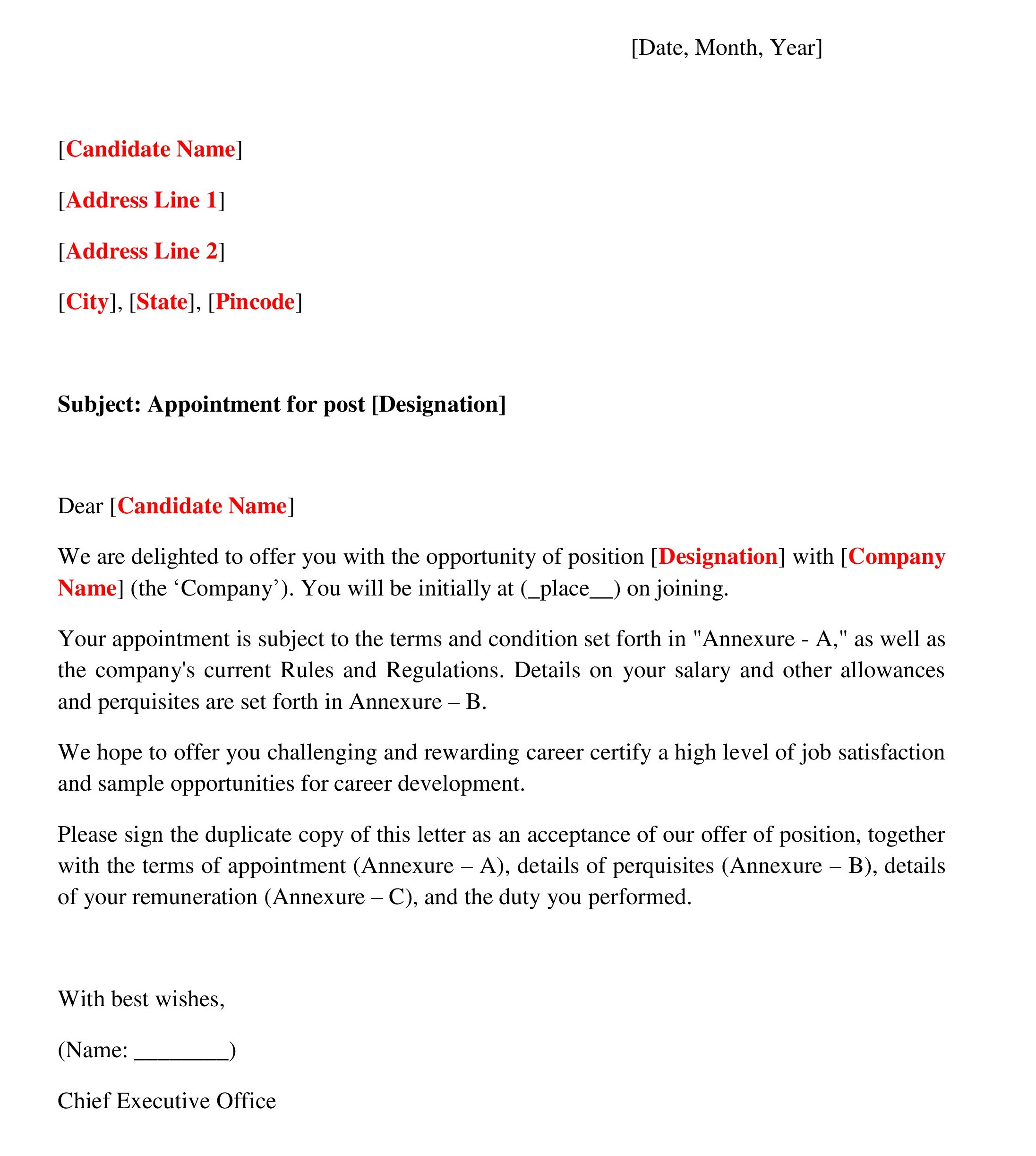 Appointment letters format
