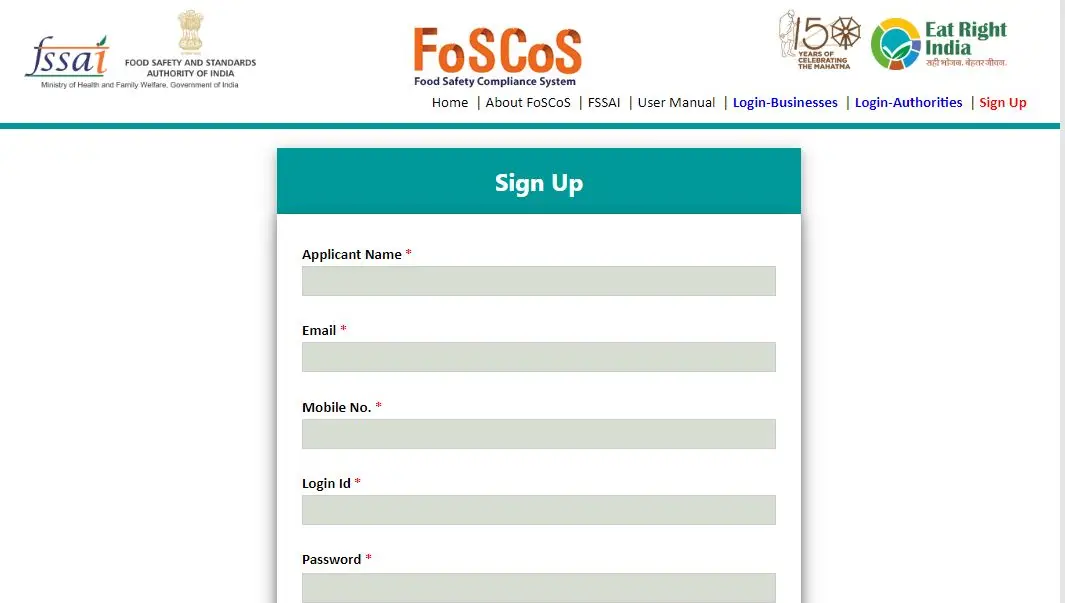 Food Safety and Compliance System FoSCoS User Registration