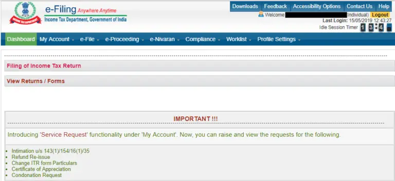 Income Tax efiling forms link corpseed