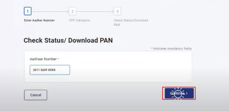 Status and Download e-PAN step 2
