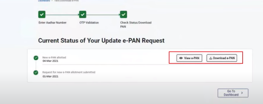 view and download e-PAN step 2